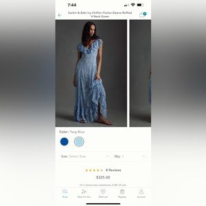 Sachin & Babi Ivy Chiffon Flutter-Sleeve Ruffled V-neck gown.